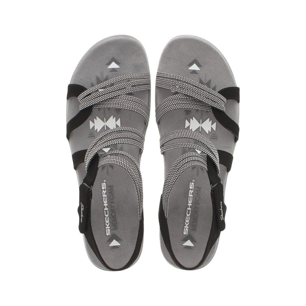 Skechers Reggae Slim Summer Of Fun Sandals 10 Black Durabuck Memory Foam Comfort